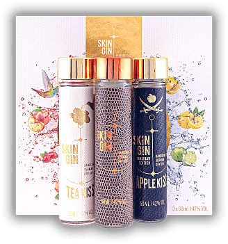 Skin Gin Tasting Set 3x0,05 Liter Skin Gin Tasting Set 3x0,05 Liter Skin Gin Minis in einem hochwertigen Tasting Set. 0,15	 Liter - Vol 42%