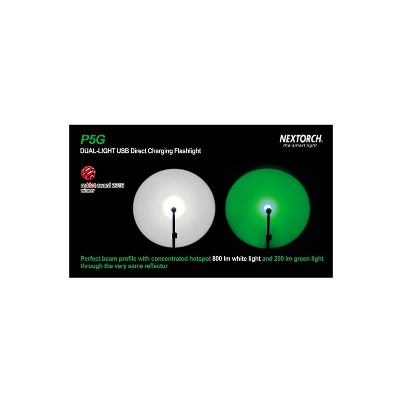 Nextorch P5G LED DUAL-LIGHT wiederaufladbare LED-Jagdtaschenlampe (800 Lm WEISS- 200 Lm GRÜN)