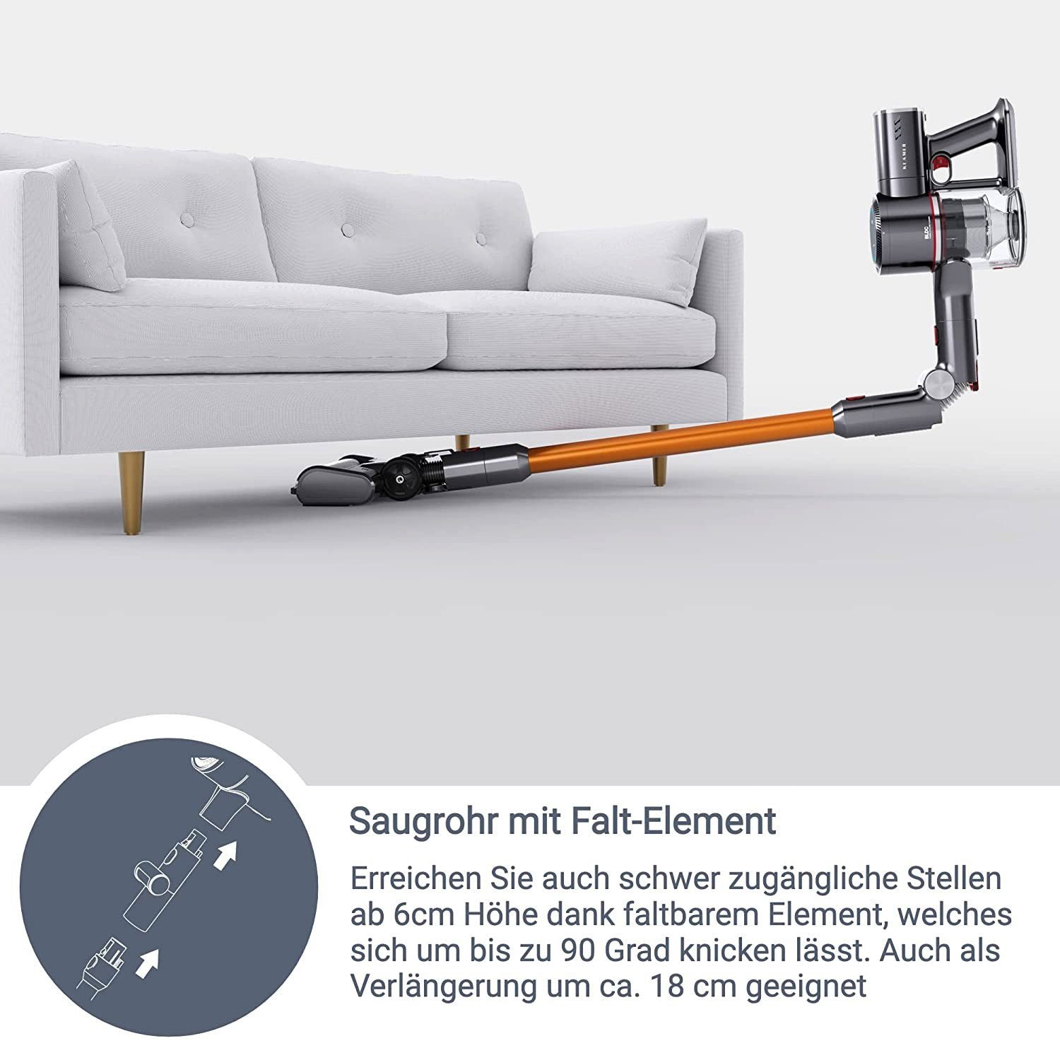 KLAMER Akku-Hand-und Stielstaubsauger KLAMER Akku-Staubsauger, 420 Watt Kabelloser, Flexibler Handstaubsaug…
