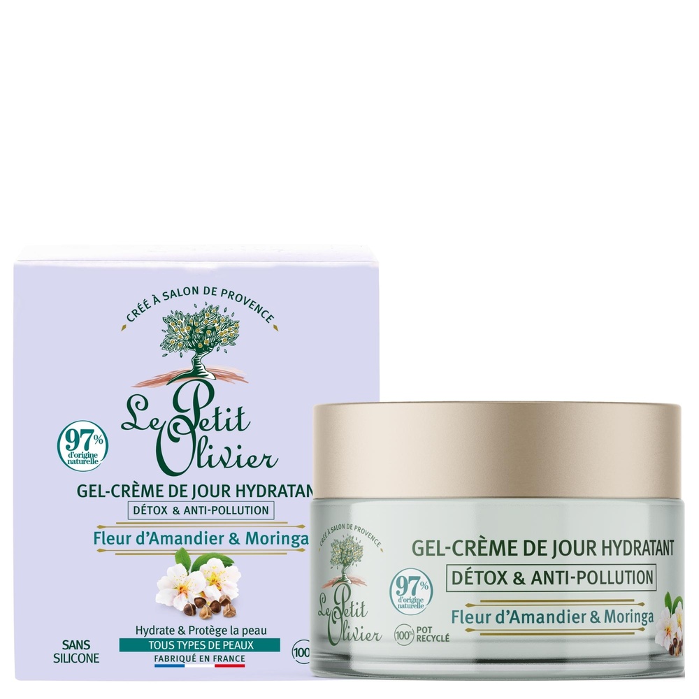 le petit olivier Gel-Crème de Jour Hydratant Détox & Anti-Pollution Fleur d'Amandier & Moringa Crème de Jour - Tous Types de Peaux