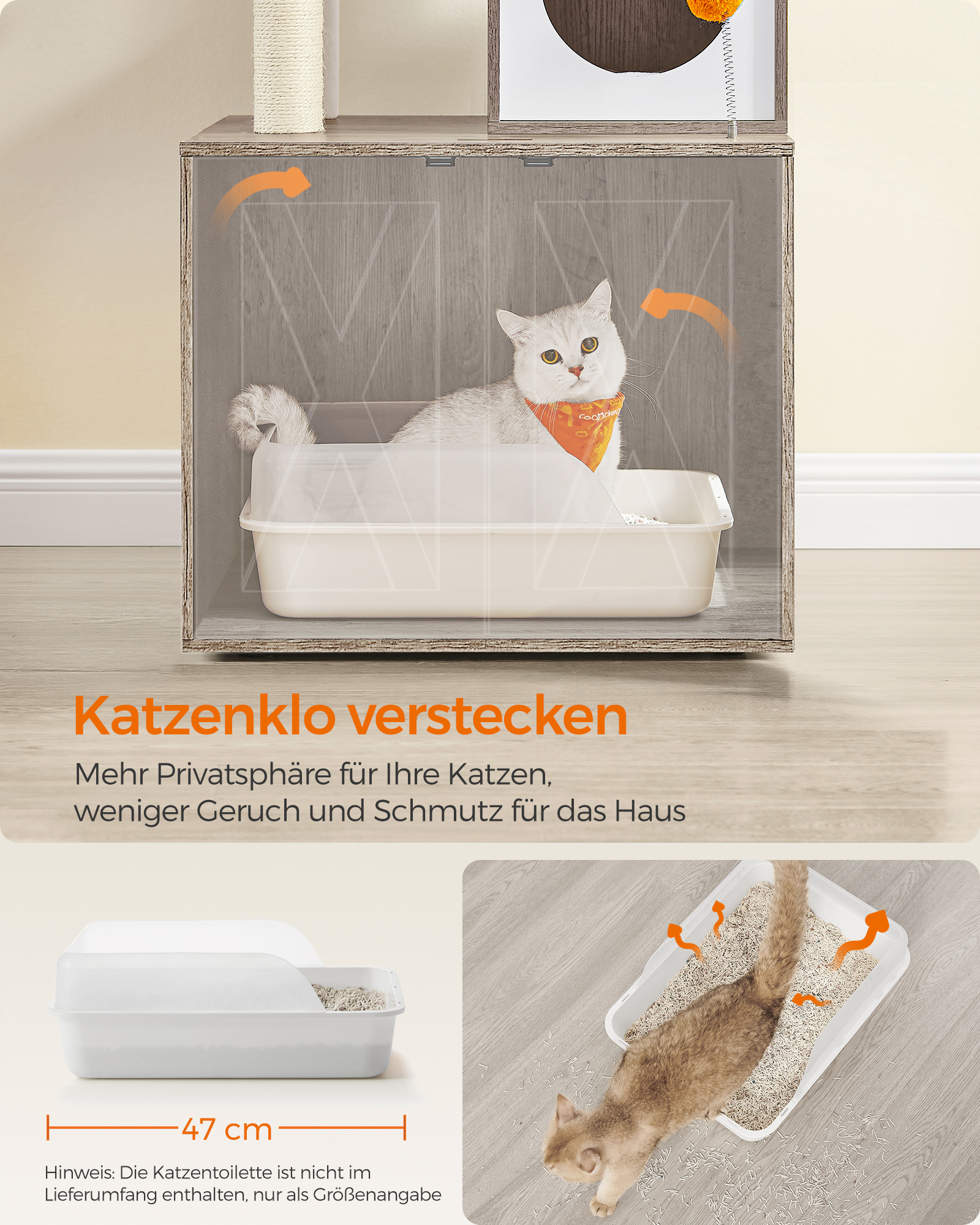 FEANDREA Kratzbäume FEANDREA Kratzbaum 185cm mit Katzenklo-Schrank vintagebraun grau