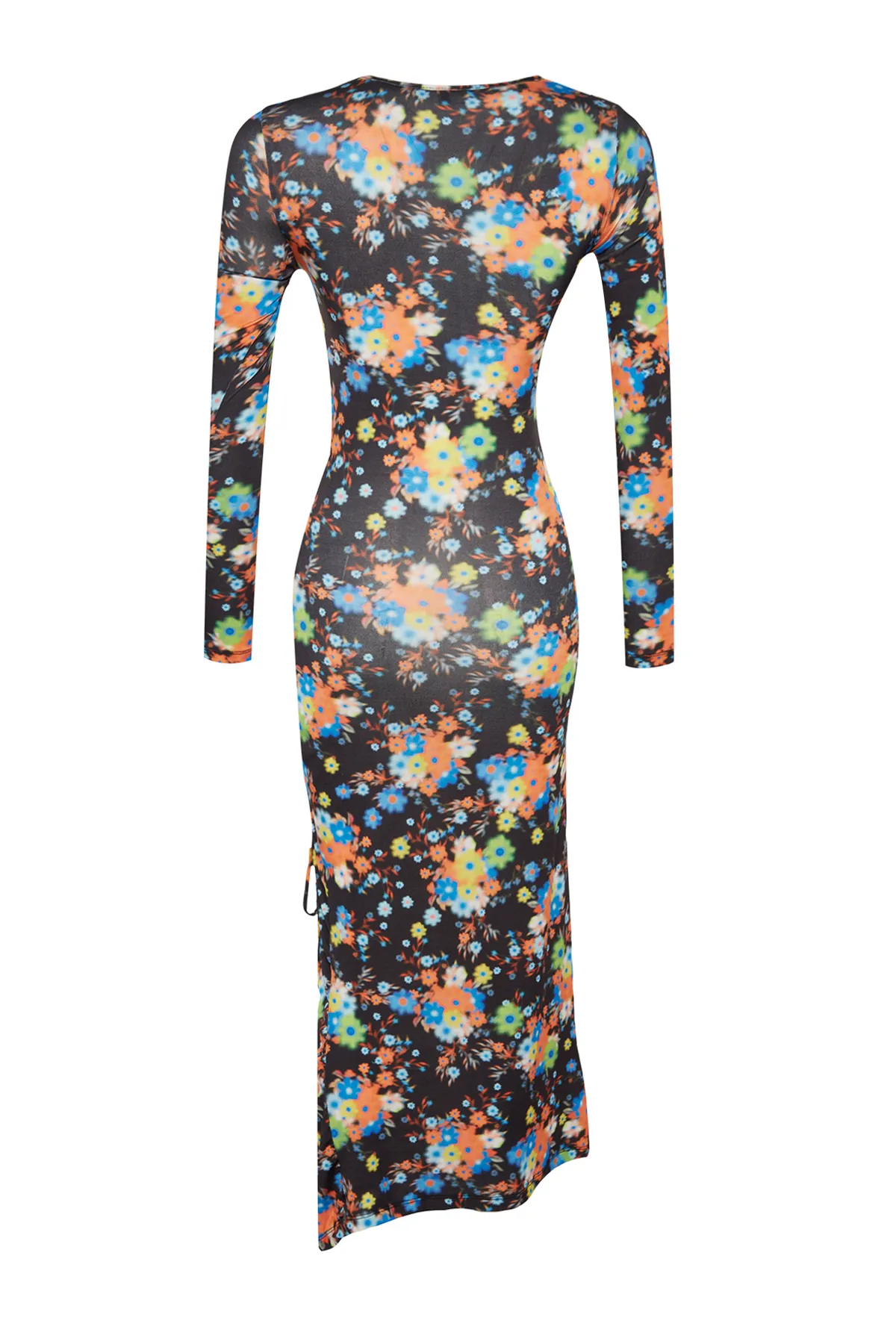 Trendyol Collection  Mehrfarbig bedrucktes, tailliertes, gerafftes, dehnbares Maxi-Strickkleid in limitierter Auflage TWOAW24EL00719