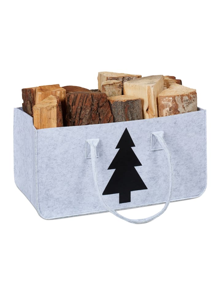 relaxdays Kaminholztasche in Hellgrau/ Schwarz - (B)50 x (H)25 x (T)25 cm günstig kaufen onesize