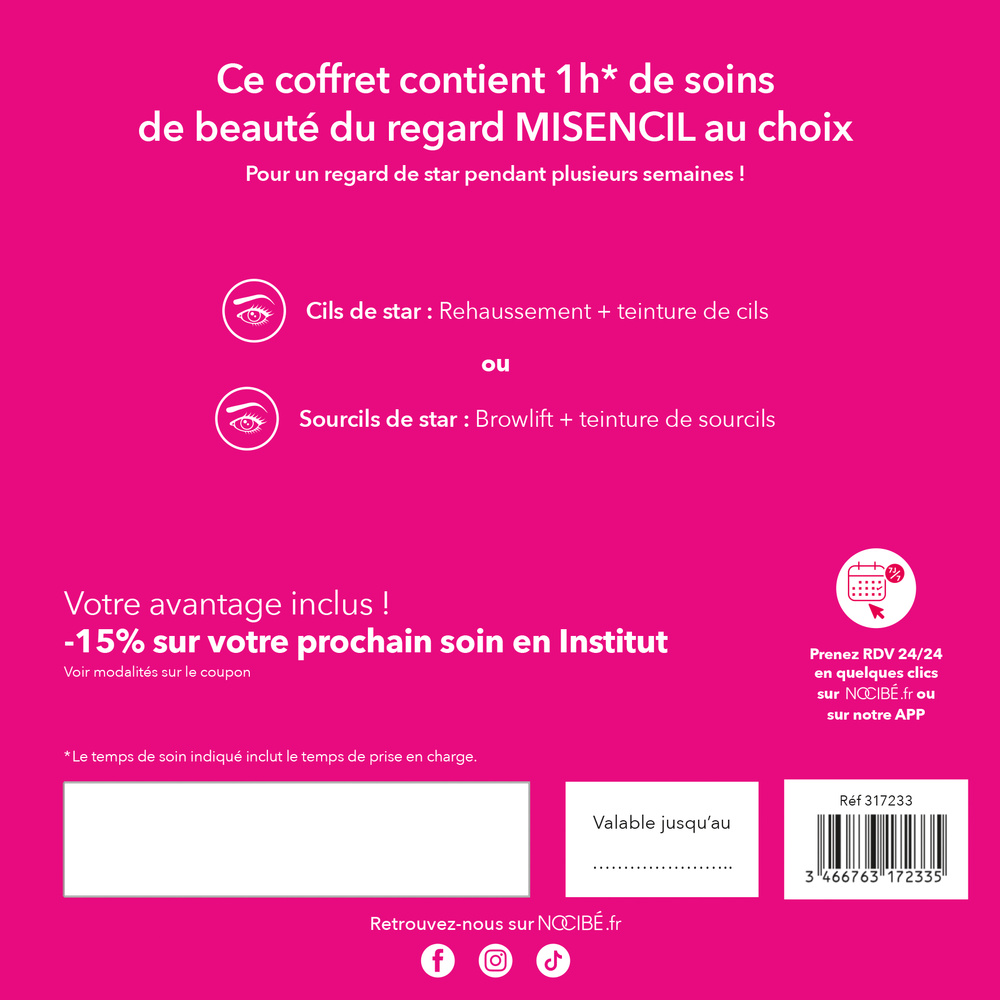Nocibé Coffret Institut MISENCIL Soin Beauté du Regard MISENCIL 1H