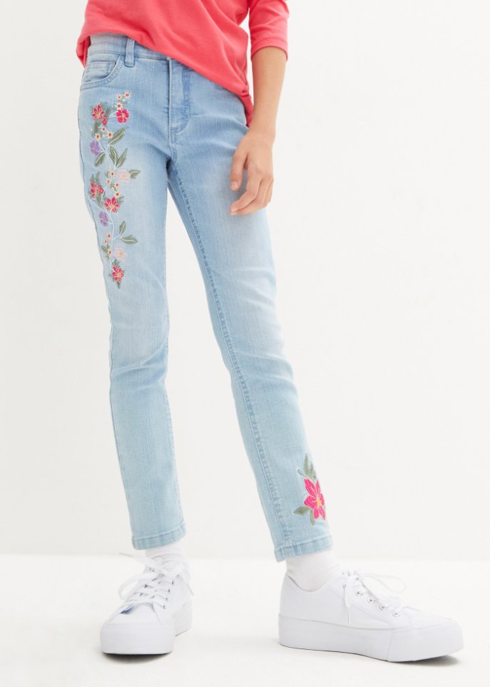 Mädchen Skinny-Jeans mit Blumenstickerei