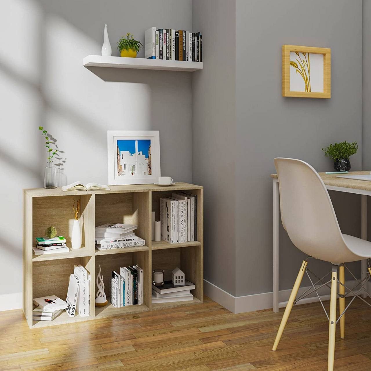Woltu Bücherregal, 1-tlg., Würfelregal 6 Fächer aus MDF 60x30x89 cm Eiche