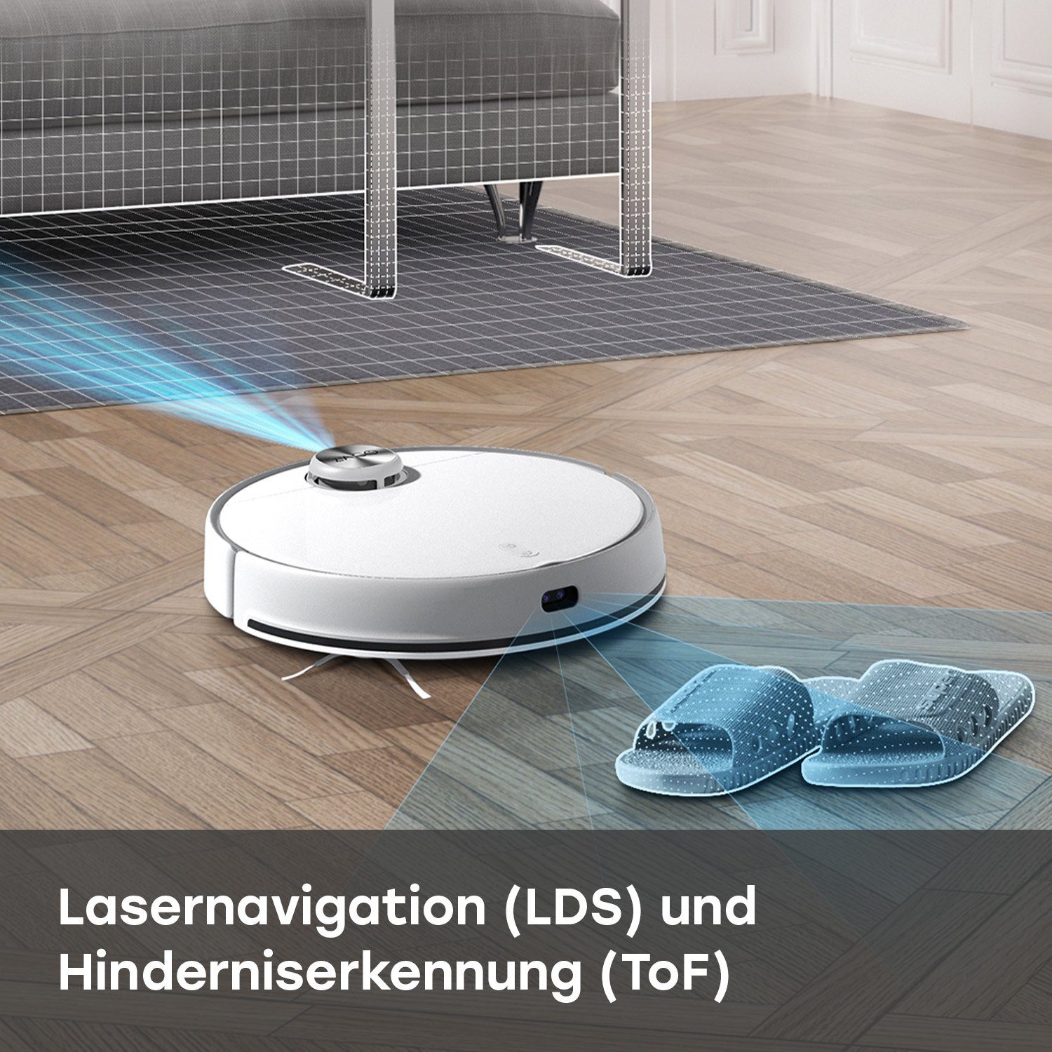 ZACO Nass-Trocken-Saugroboter ZACO M1S, 50 W, beutellos, Waschstation reinigt das Wischtuch alle 10m² mit sterilem Wasser, App