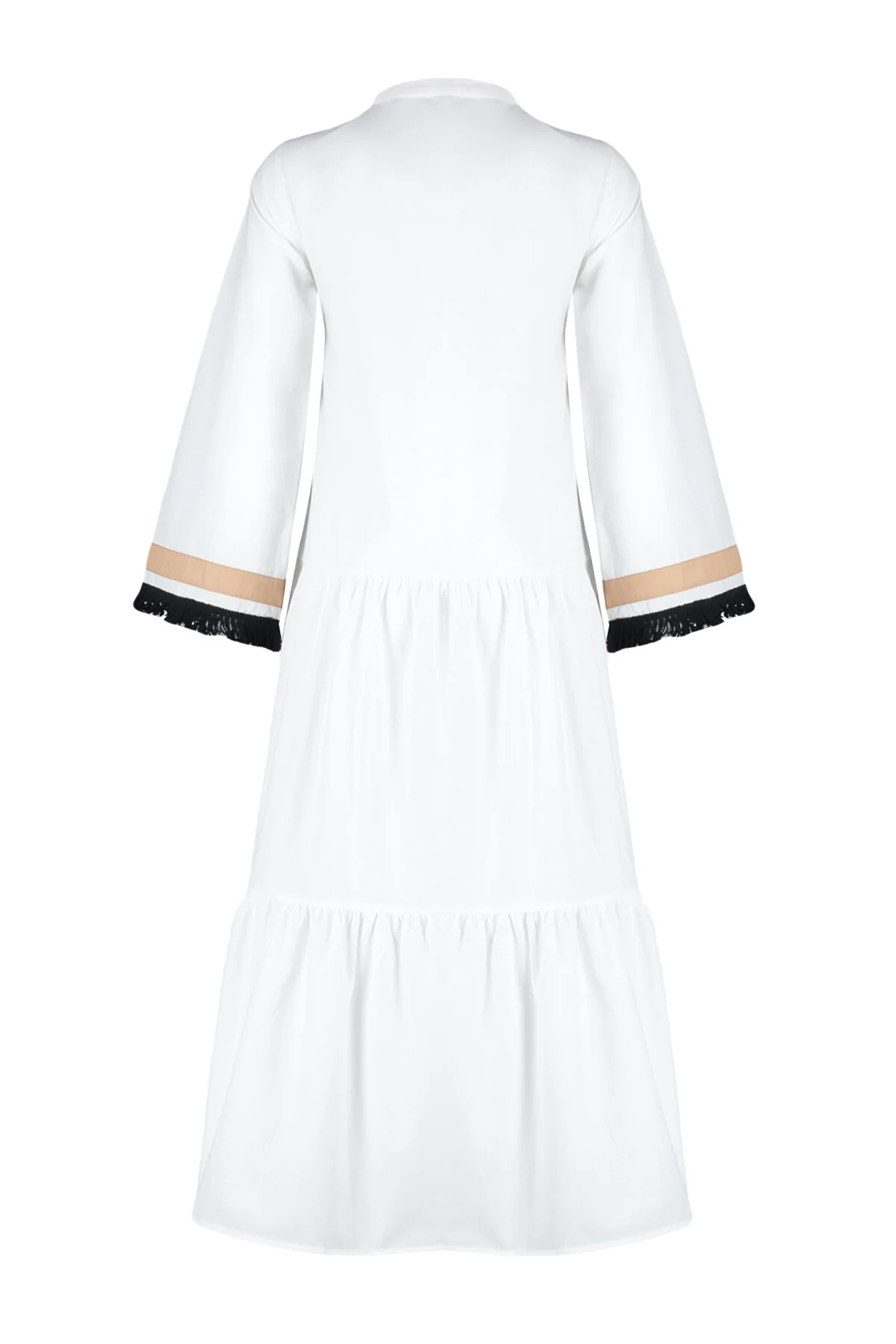 Trendyol Modest  Ecrufarbenes, gewebtes Kleid mit Stickerei und Quasten TCTSS24EB00134