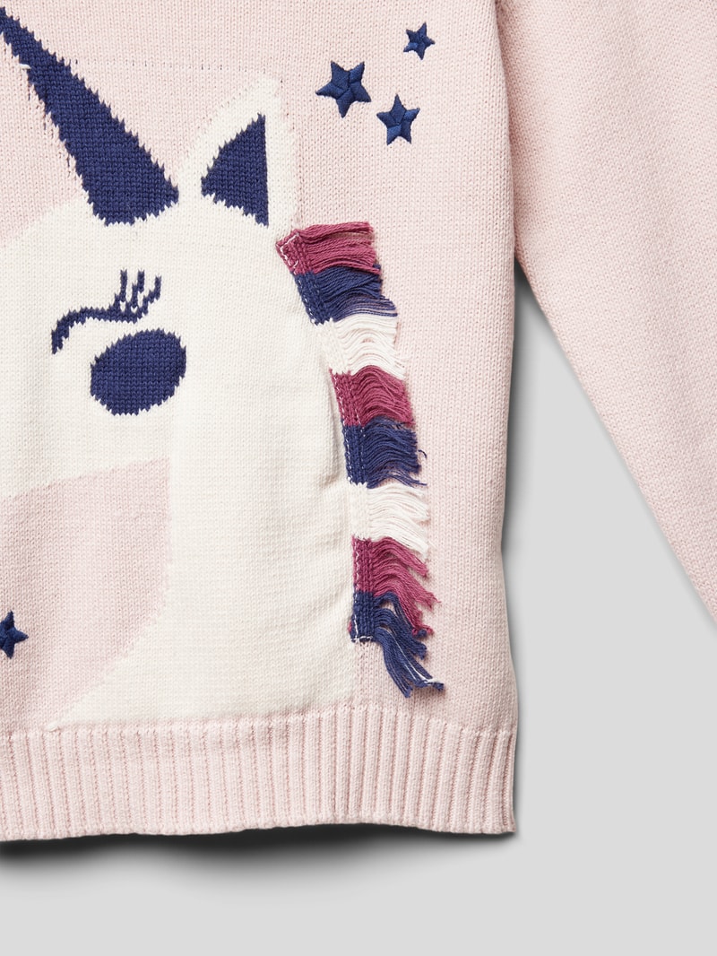 Strickpullover mit Motiv-Stitching in hellrosa