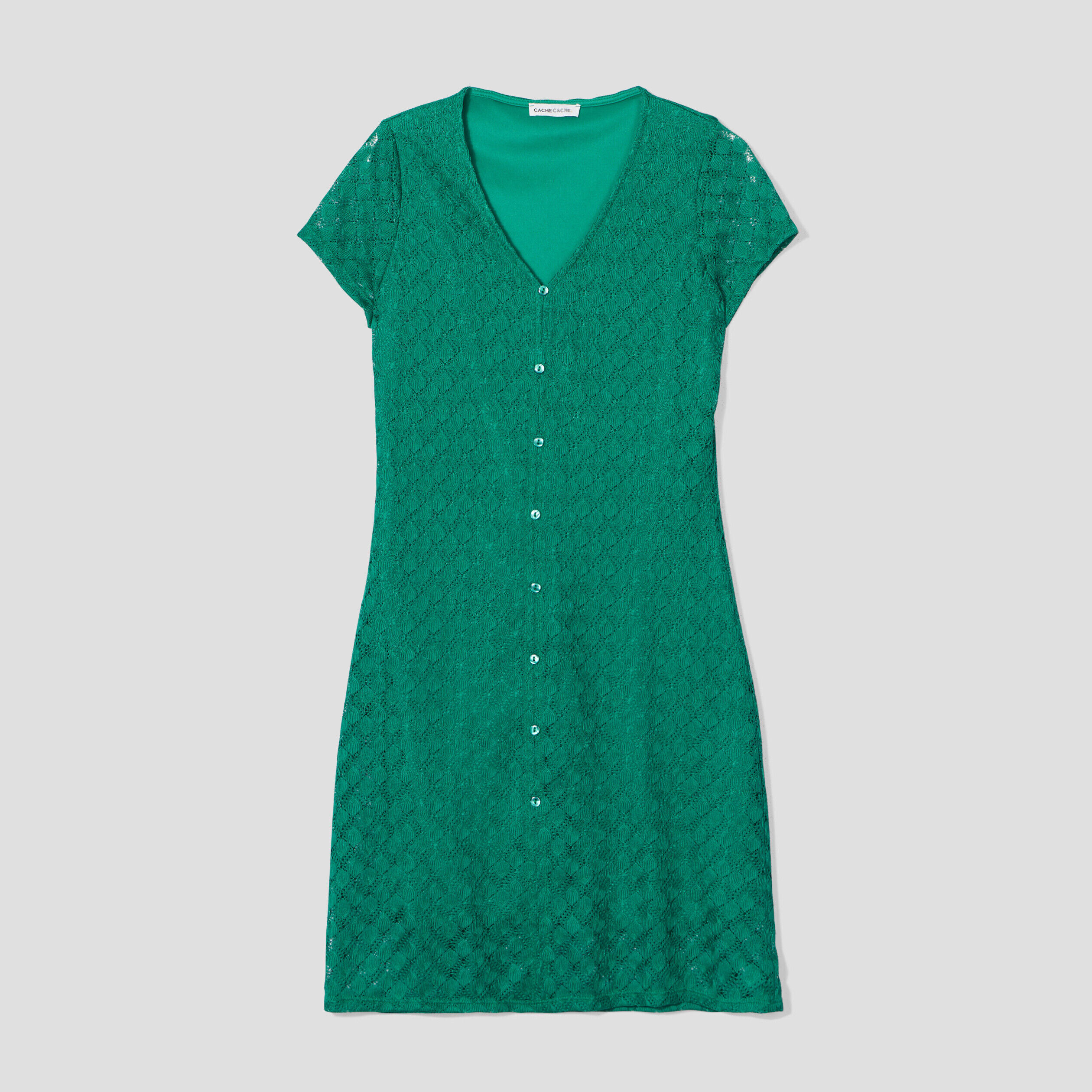Robe évasée ajourée col en V vert femme | Cache Cache