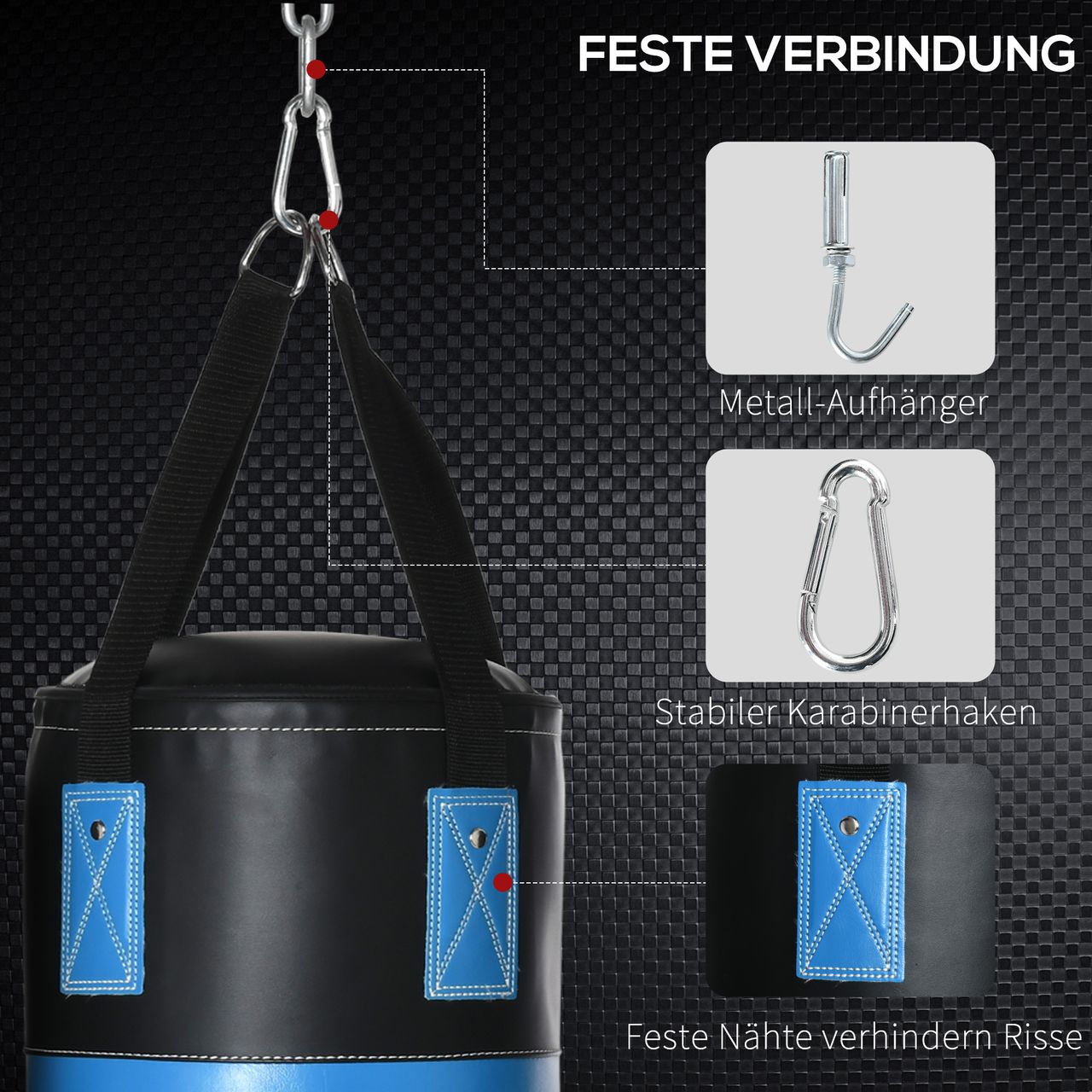 HOMCOM Boxsack-Set Box-Set mit Boxhandschuhen Gefüllt Set 100 KG Ø25 x 102 cm