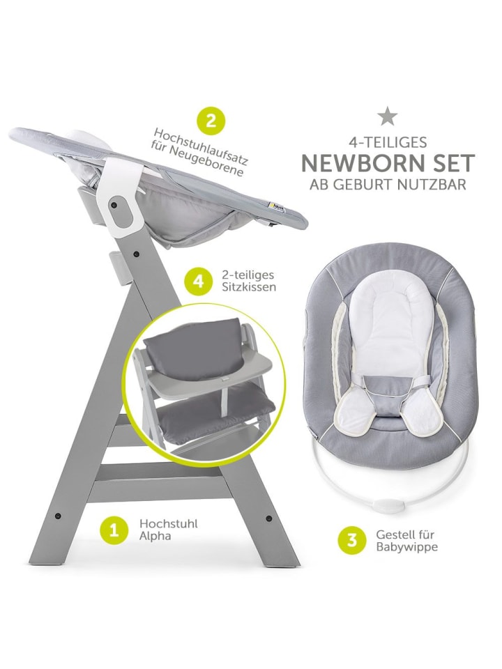 Hauck Alpha Plus Grey Newborn Set - 4-tlg. Hochstuhl in grau günstig kaufen onesize
