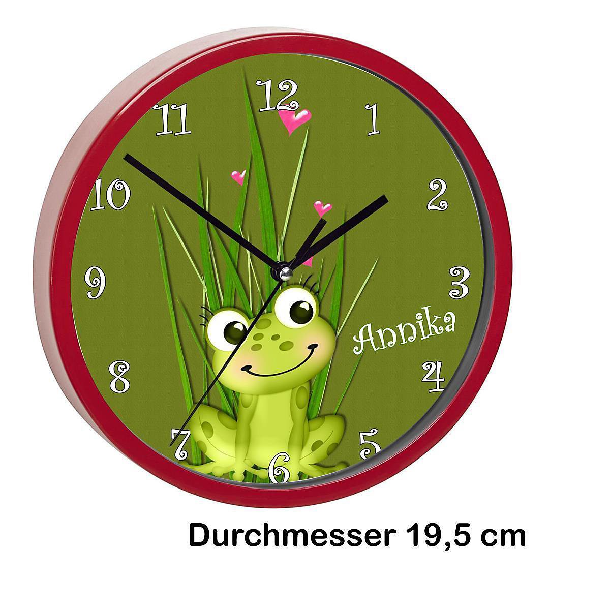 Kinder Wanduhr personalisiert mit Name Frosch-Graß
