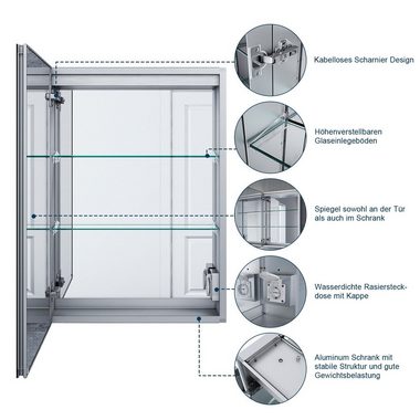 SONNI Spiegelschrank Bad Badezimmer Spiegelschrank mit LED Beleuchtung Aluminum