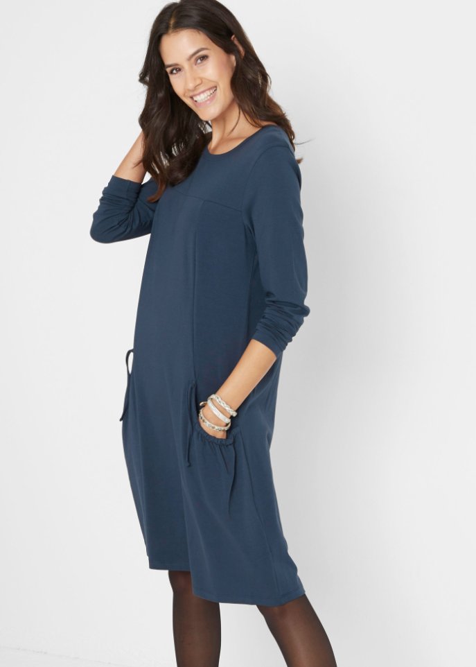 Oversize-Baumwoll-Kleid mit Taschen, knieumspielend