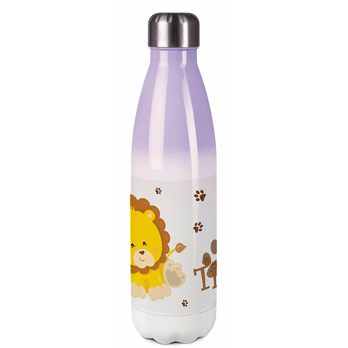 Edelstahl Kinder Thermoflasche / Trinkflasche bunt Löwe Spülmaschinenfest, Auslaufsicher, Bruchfest, Doppelwandig, Für Heißgetränke geeignet, Mit Deckel, Isoliert