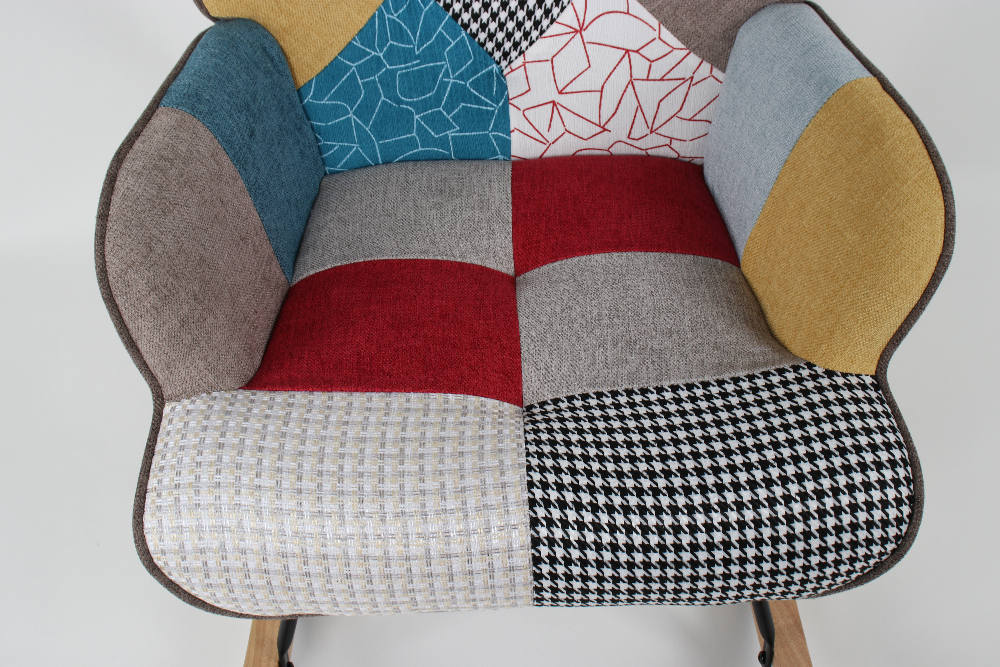 Better Home Skandinavischer Schaukelstuhl Schwingsessel Akzentstuhl CHESTER bis 120 kg, Stoffbezug Patchwork bunt