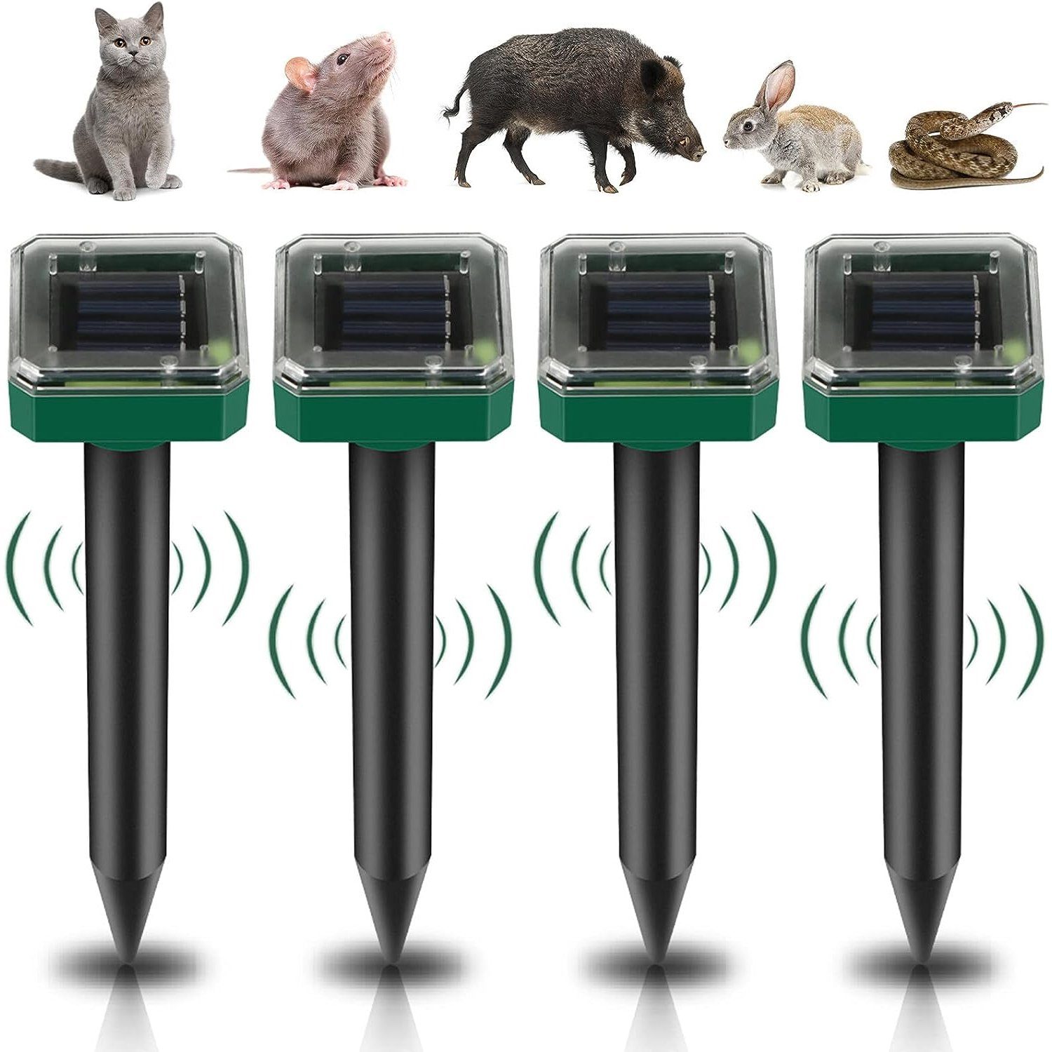 KINSI Ultraschall-Tierabwehr Katzenschreck 4 Stück, Solar-Katzenschreck, wasserdicht, Analoge Vibration