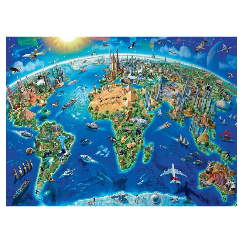 Puzzle Carte des monuments du monde 300 pièces XXL