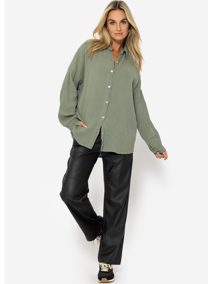 SASSYCLASSY Musselin Bluse im Regular Fit in Khaki günstig kaufen