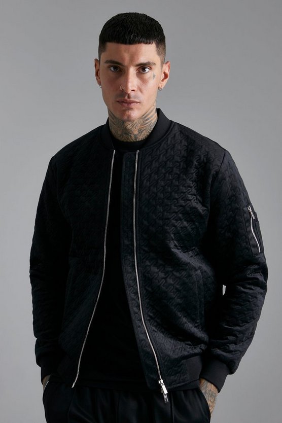 Gesteppte Samt-Bomberjacke mit Hahnentritt-Print