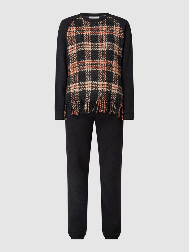 Pyjama mit Kontrastbesatz aus Bouclé in schwarz