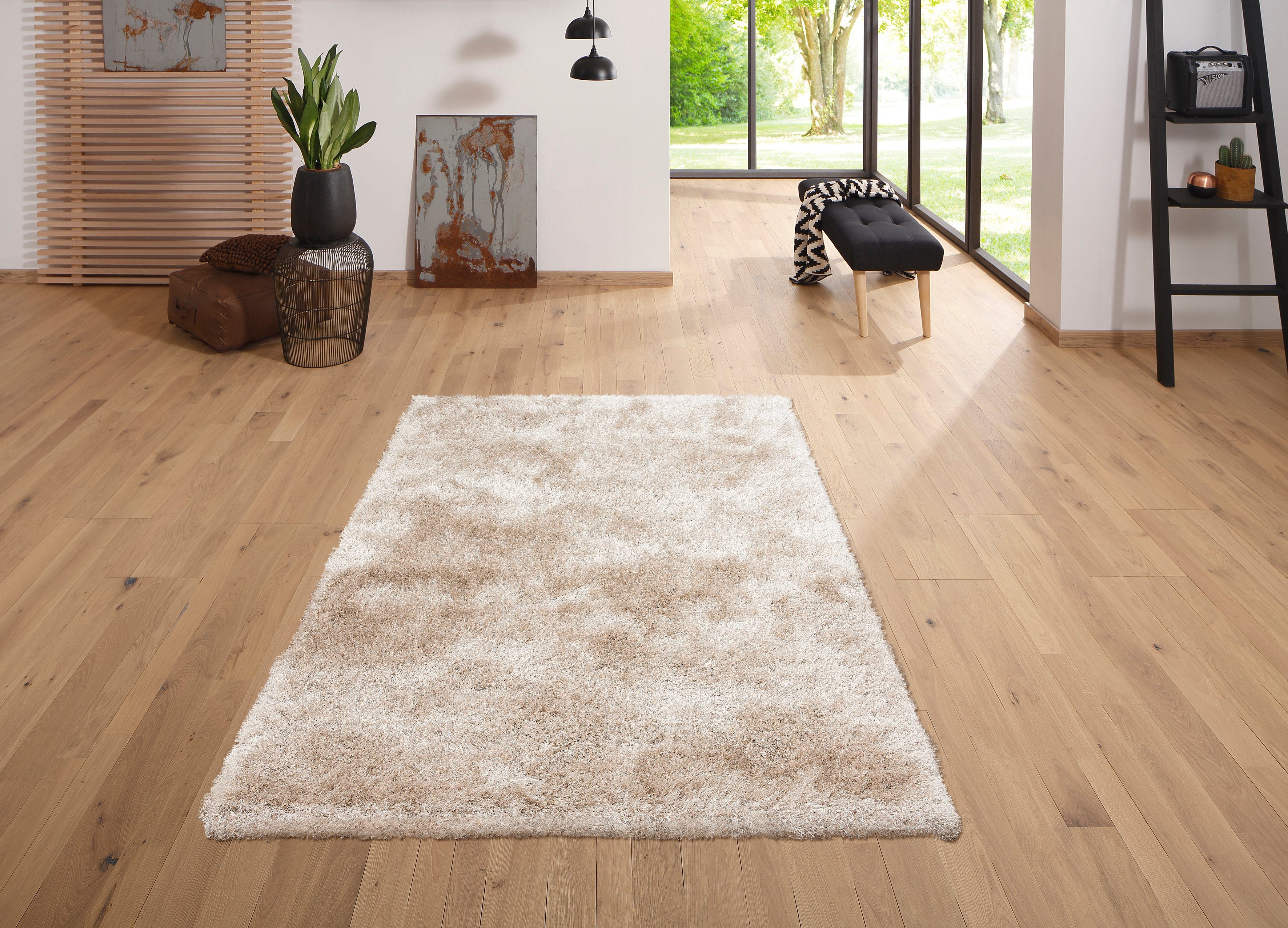 Hochflor-Teppich Glossy 411, merinos, rechteckig, Höhe: 70 mm, besonders weich, Microfaser, Langfor Teppich, Wohnzimmer, Schlafzimmer