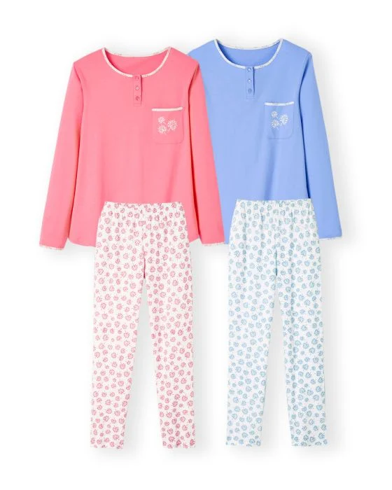 Lot de 2 pyjamas manches longues maille jersey pur coton peigné