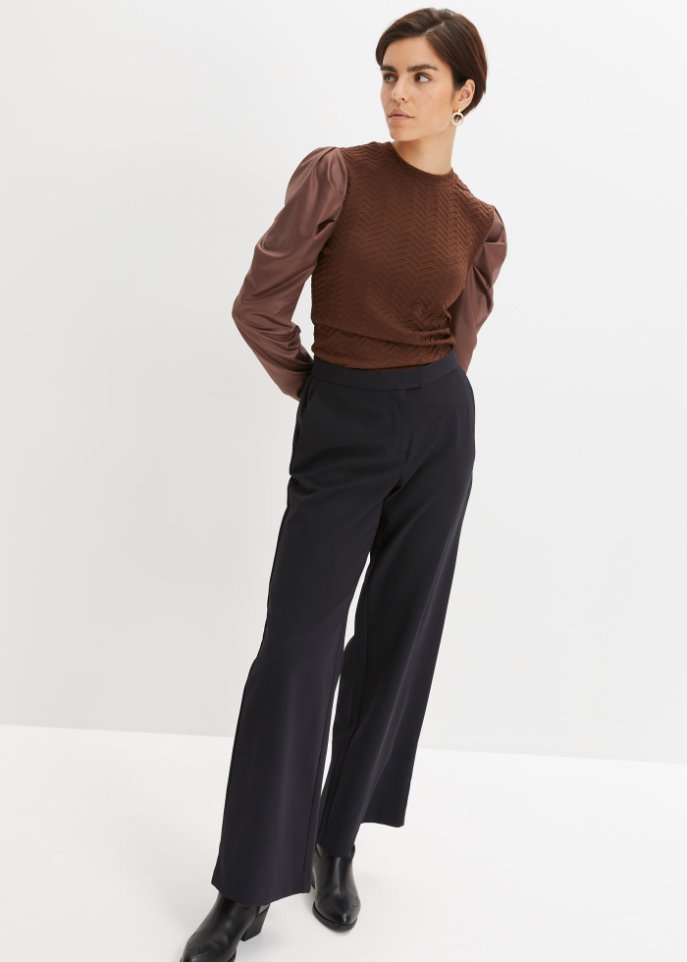 Langarmshirt mit Lederimitatärmeln