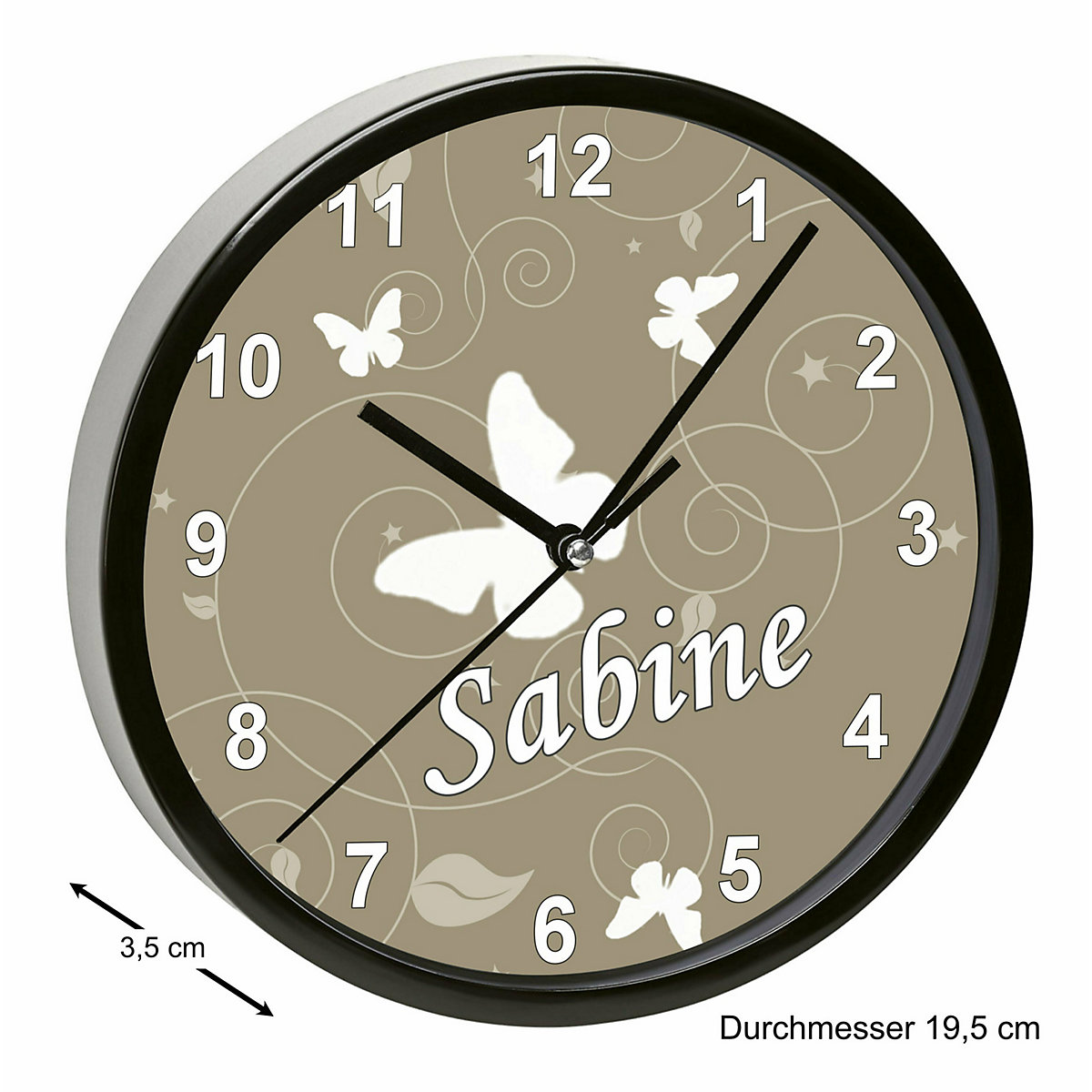 Kinder Wanduhr personalisiert mit Name Schmetterling Cappucchino