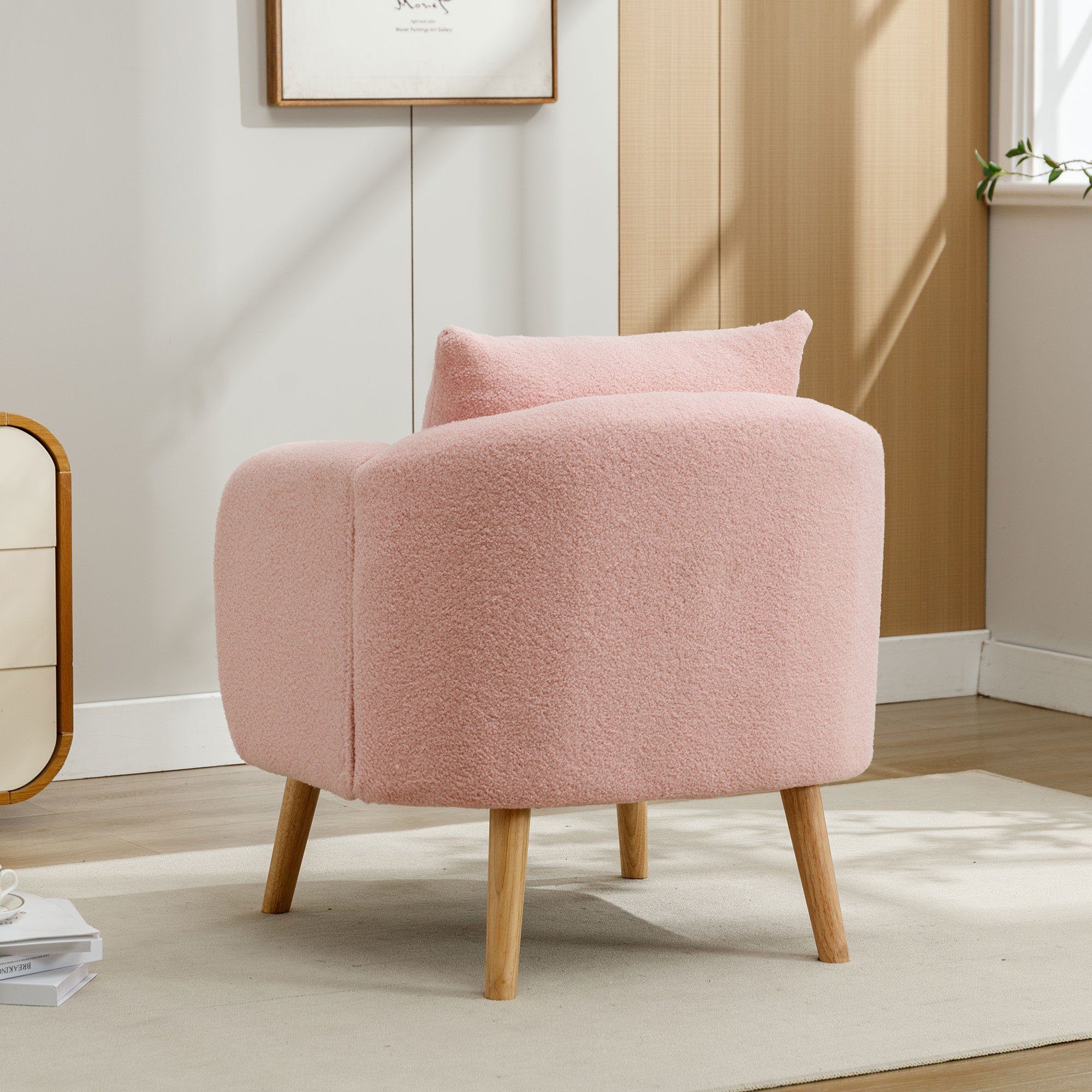 KLAM HOME Sessel Ohrensessel, Relaxsessel, Lehnsessel mit super dickes Kissen (Armlehnensessel TV-Sessel bis 150 kg Belastbar), Einzelsofa gepolsterter Ohrensessel mit Massivholz-Bein