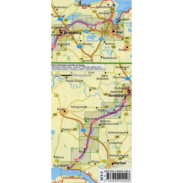 Radwanderkarte Radroute Nord-Ostsee-Kanal 1 : 50 000 - Fahrradkarte