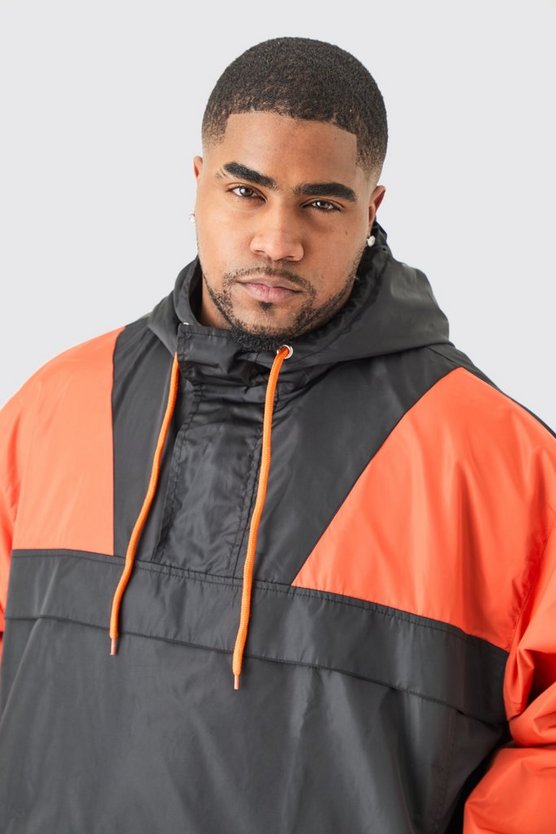 Plus Oversize Man Windbreaker mit halbem Reißverschluss und Kapuze