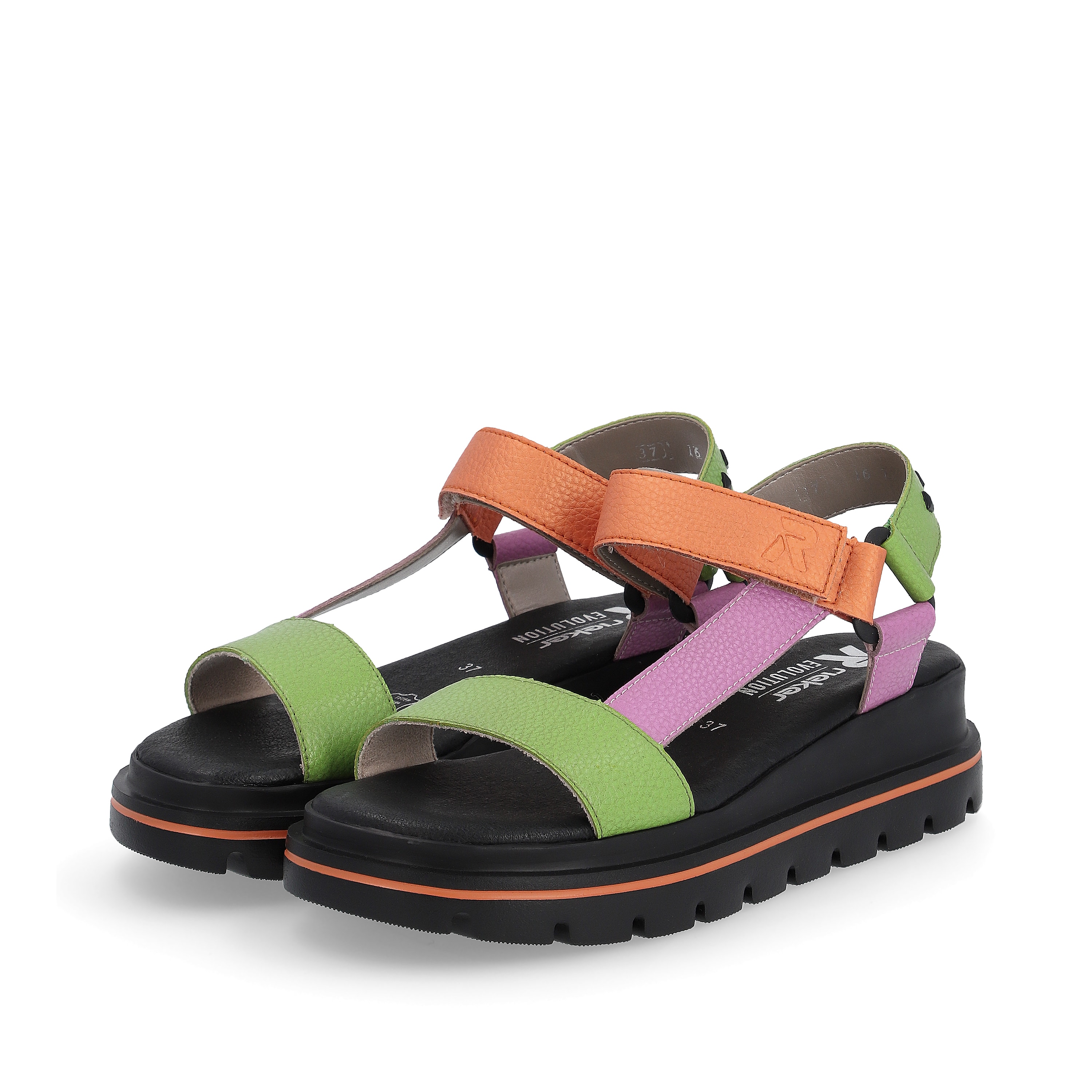 Rieker Damen Riemchensandalen black-green-pink-orange
