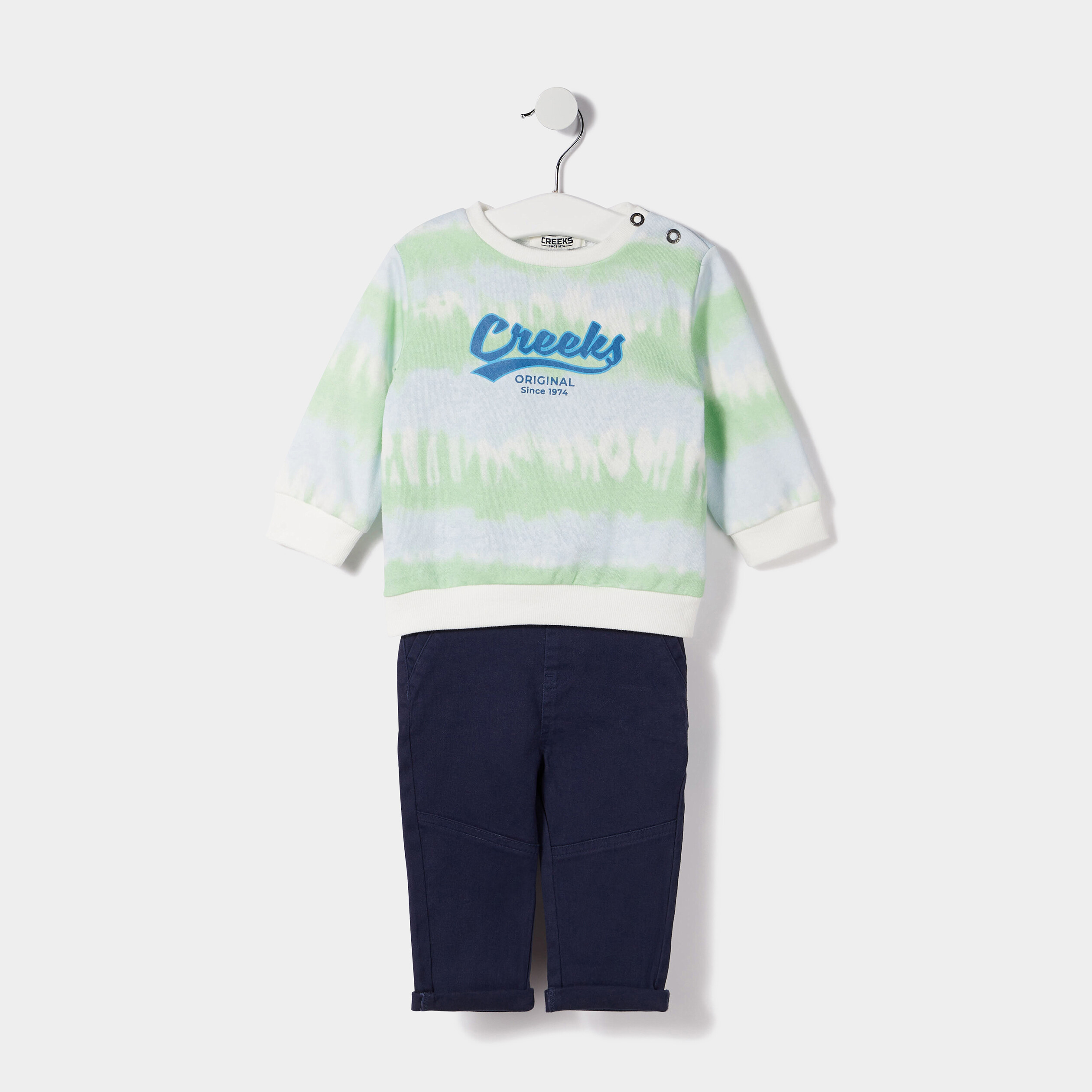 Ensemble 2 pièces sweat pantalon Creeks vert bébé garçon | La Halle