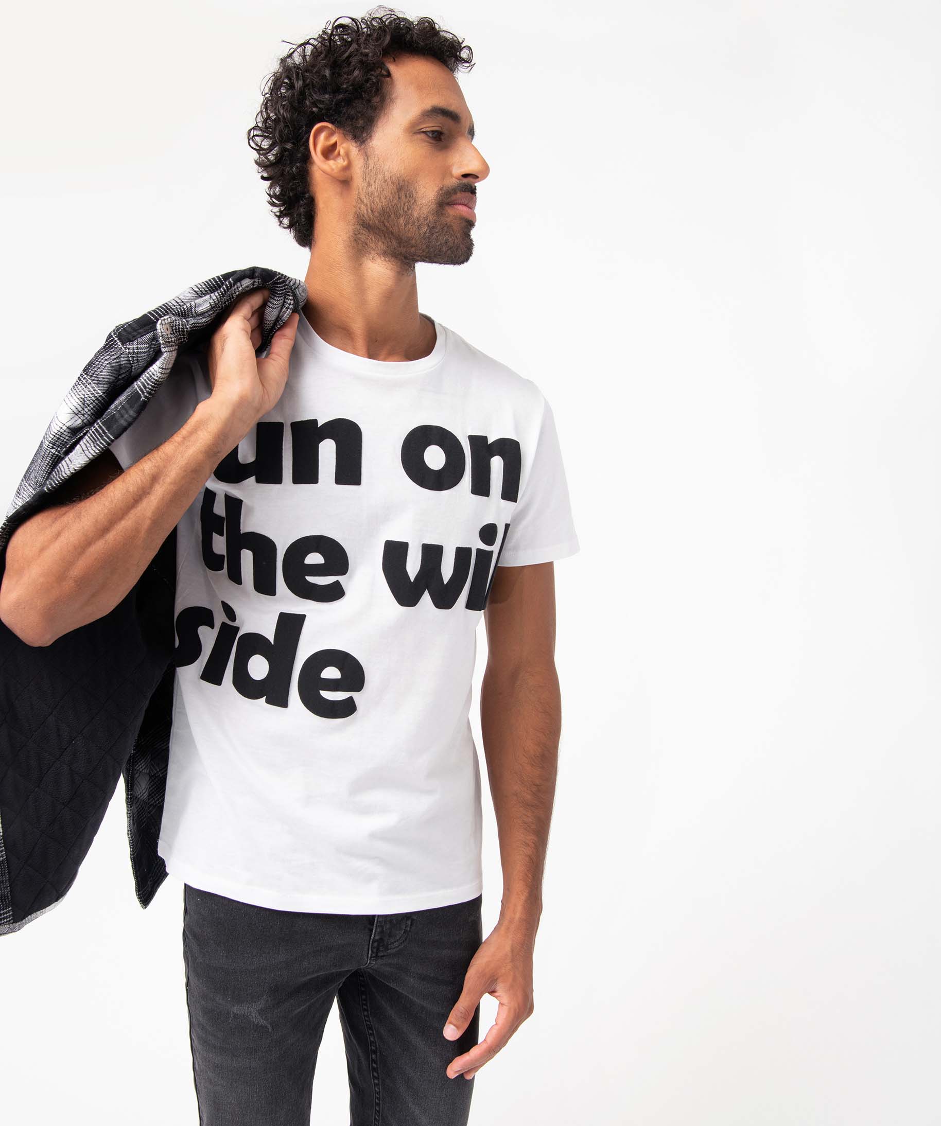 Tee-shirt homme à manches courtes avec inscriptions XXL blanc | GEMO