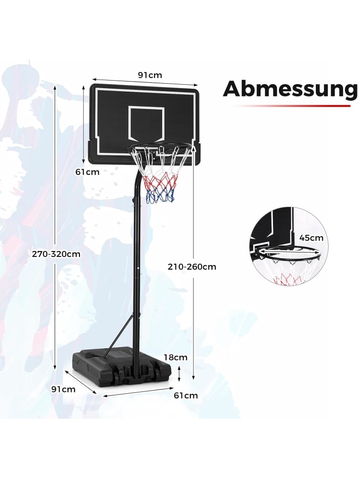 COSTWAY Basketballständer 210-260cm in Schwarz günstig kaufen onesize