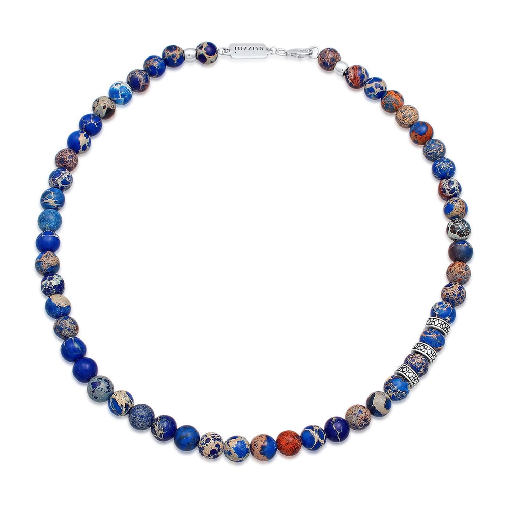 KUZZOI KUZZOI Collier Hommes perles avec des pierres d'agate en argent sterling 925 collier