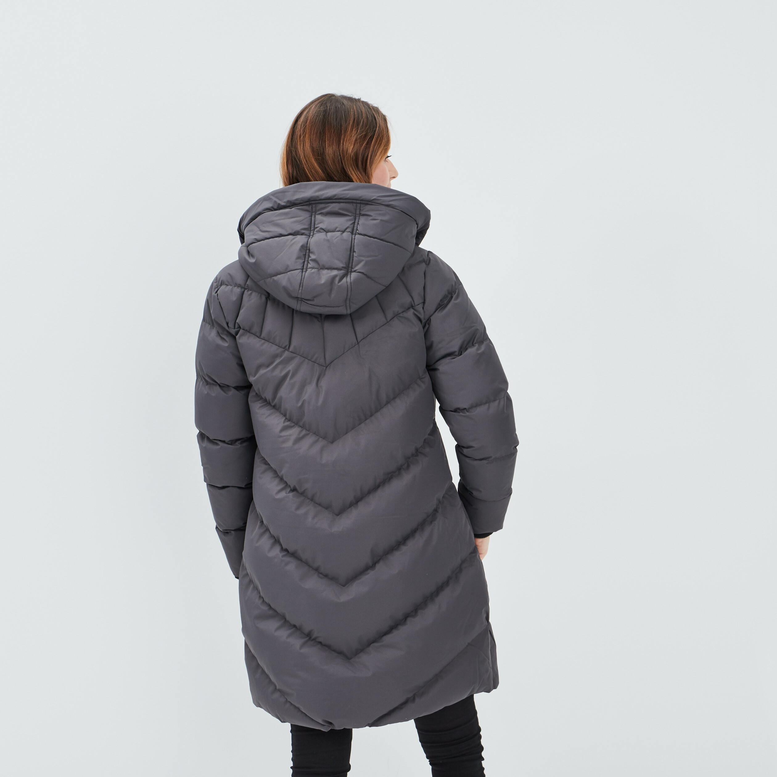 Doudoune longue à capuche gris foncé femme | La Halle