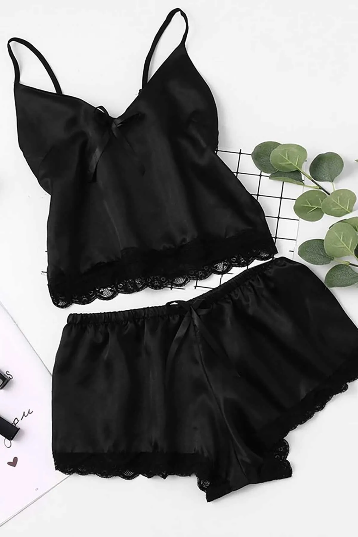 Merry See  Satin-Spitzen-Shorts-Set