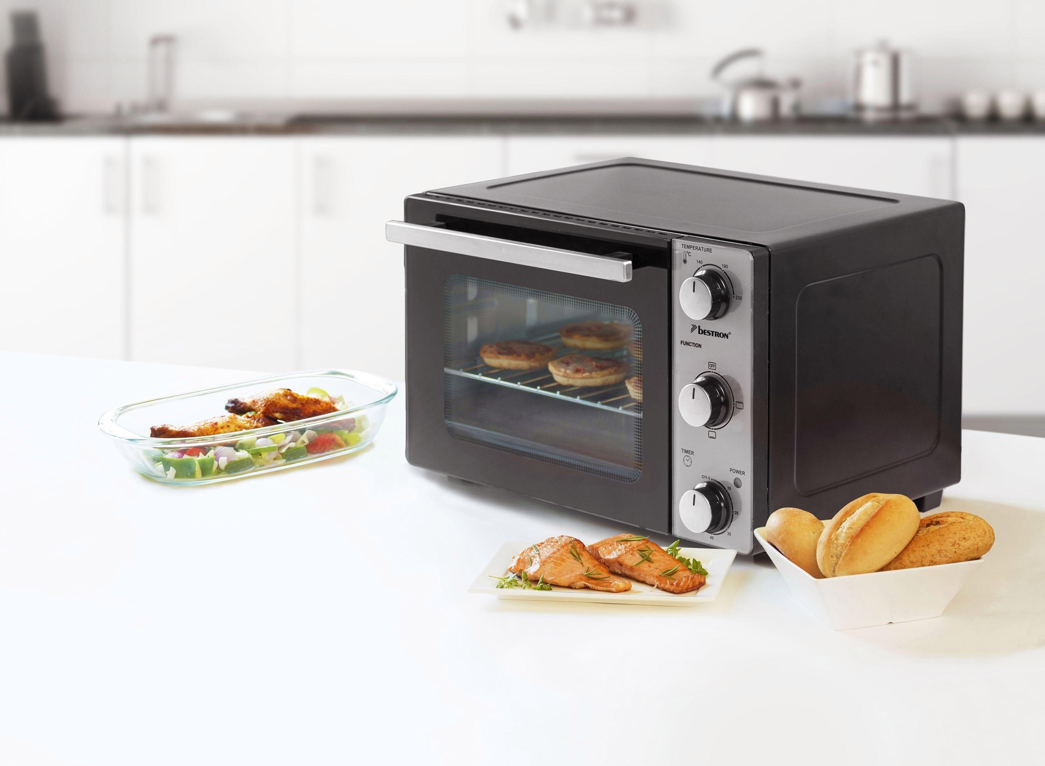 bestron Minibackofen AOV20 kompaktes Gerät, 1300 W, Edelstahl, Schwarz