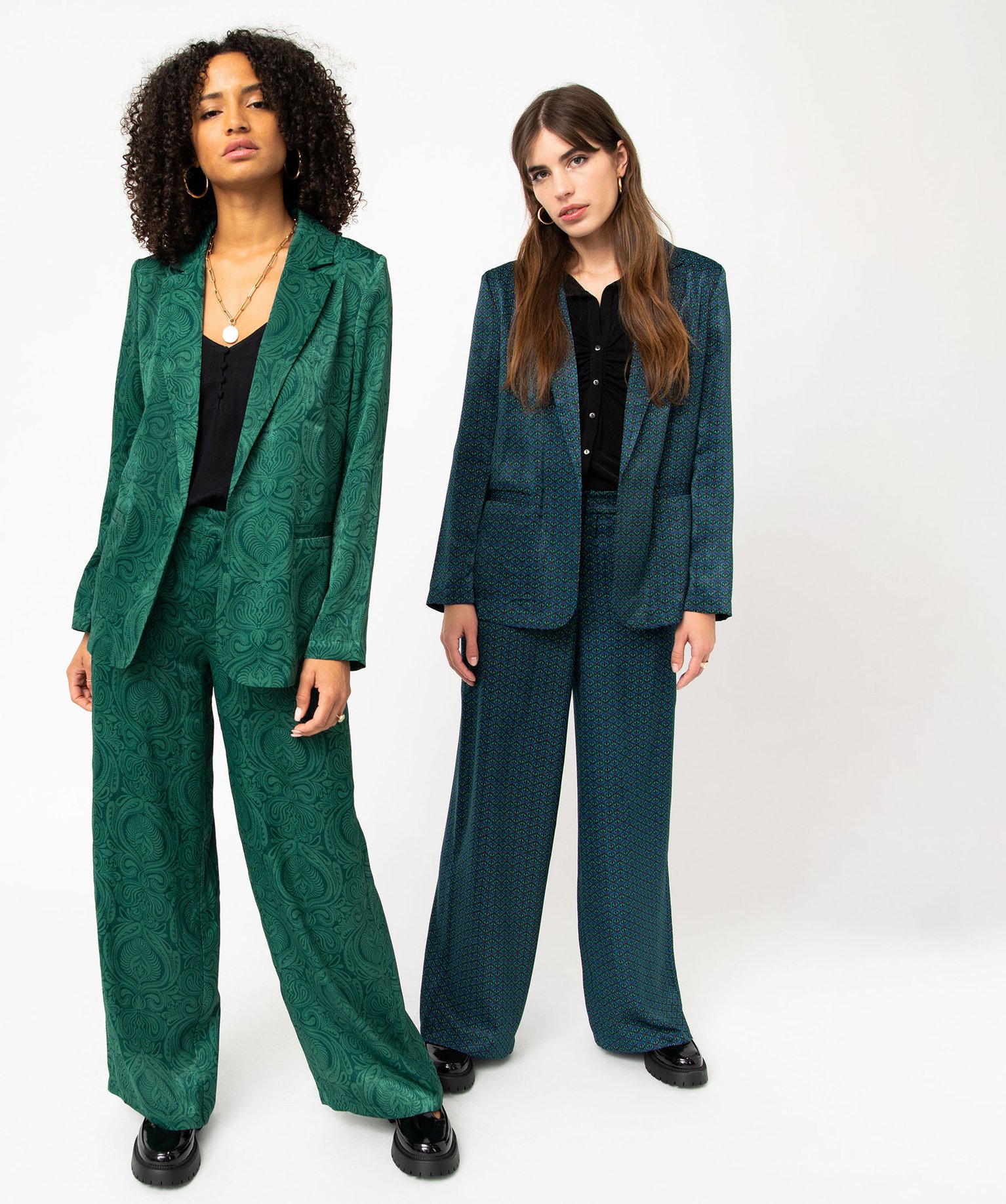Pantalon large en satin fluide imprimé femme imprime | GEMO