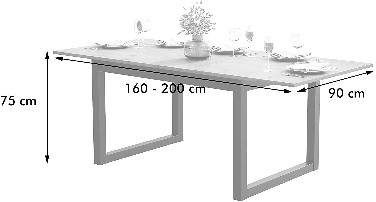 Newroom Esstisch Vincent, ausziehbar 160-200 cm inkl. Tischplatte Anthrazit Wildeiche Vintage