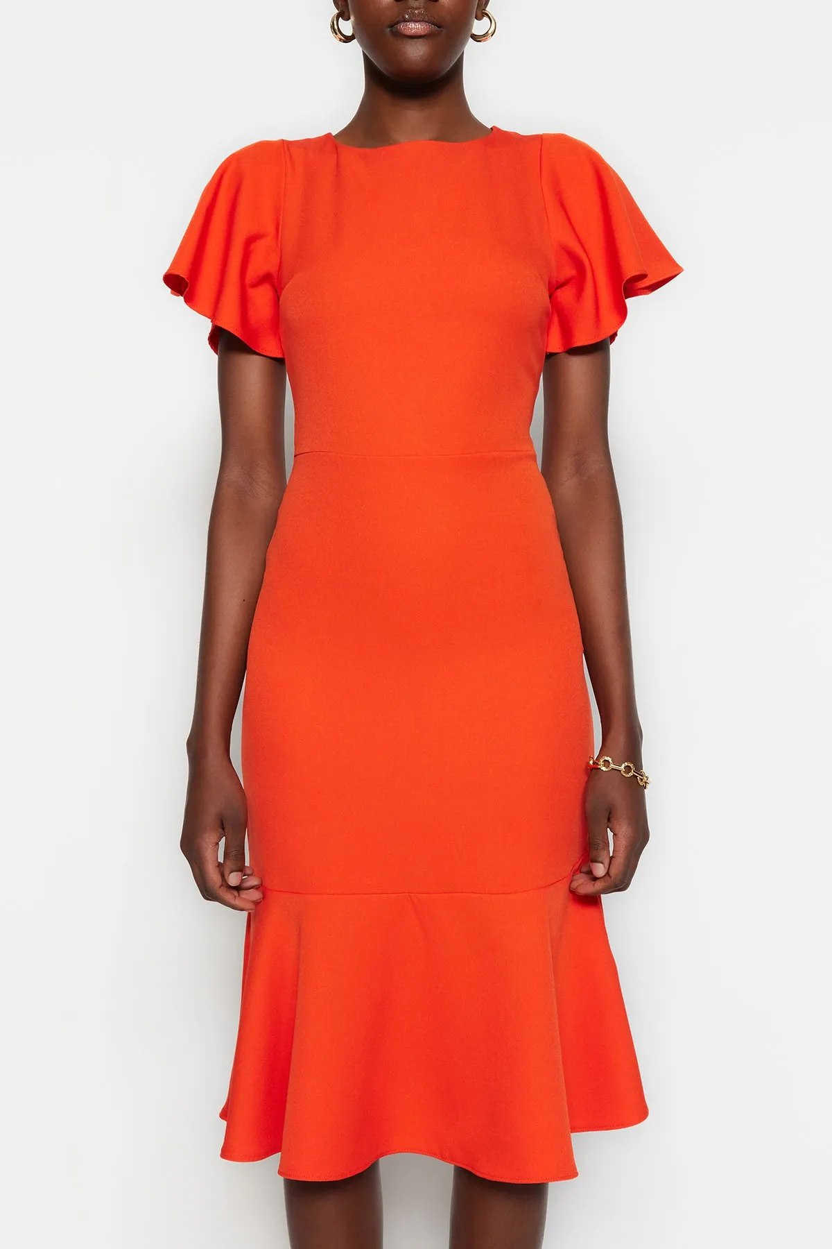 Trendyol Collection  Midi-Webkleid mit Volant und Granatapfelblüten, figurbetont TWOSS20EL1342