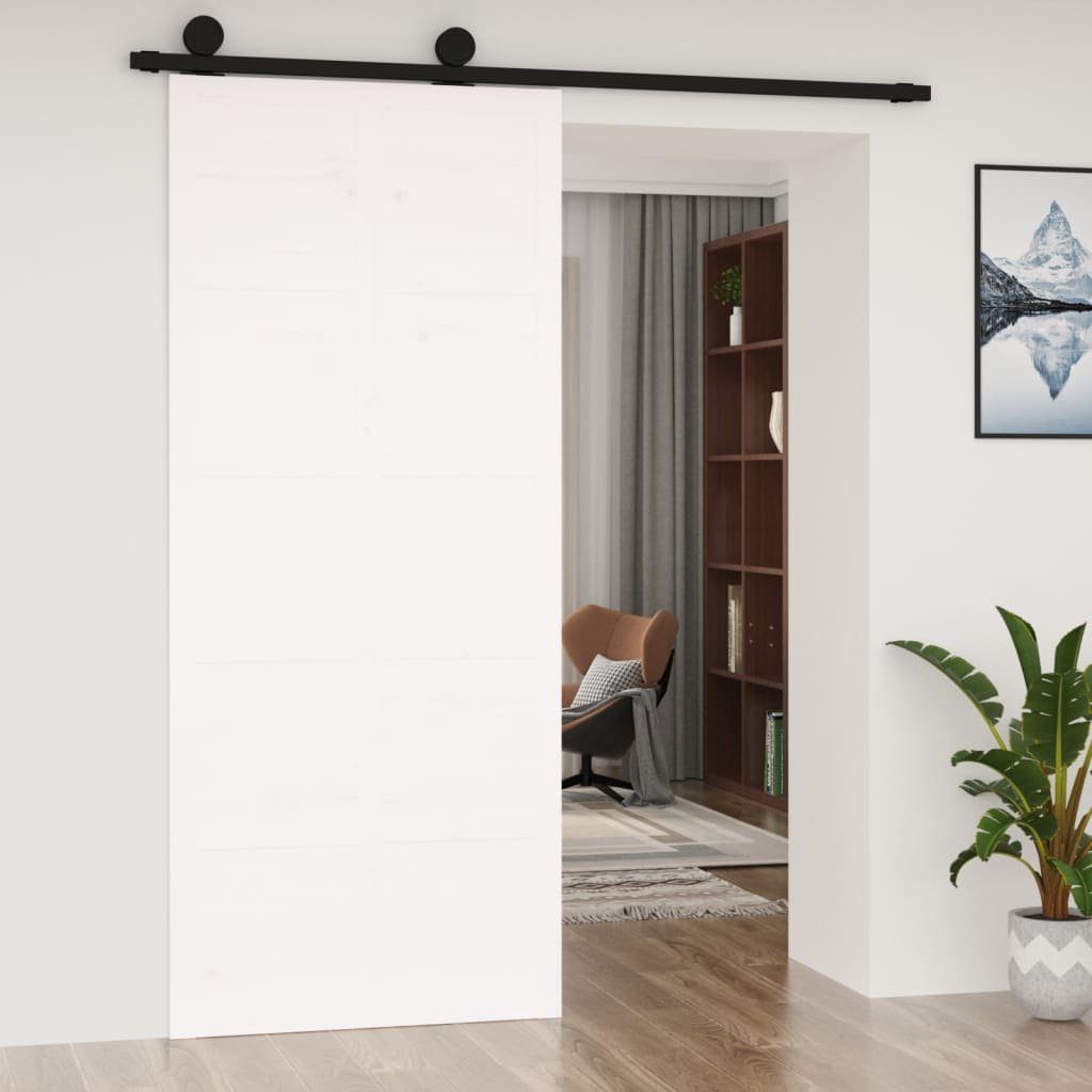 vidaXL Schiebetür Scheunentür Weiß 90x1,8x214 cm Massivholz Kiefer (1-St)