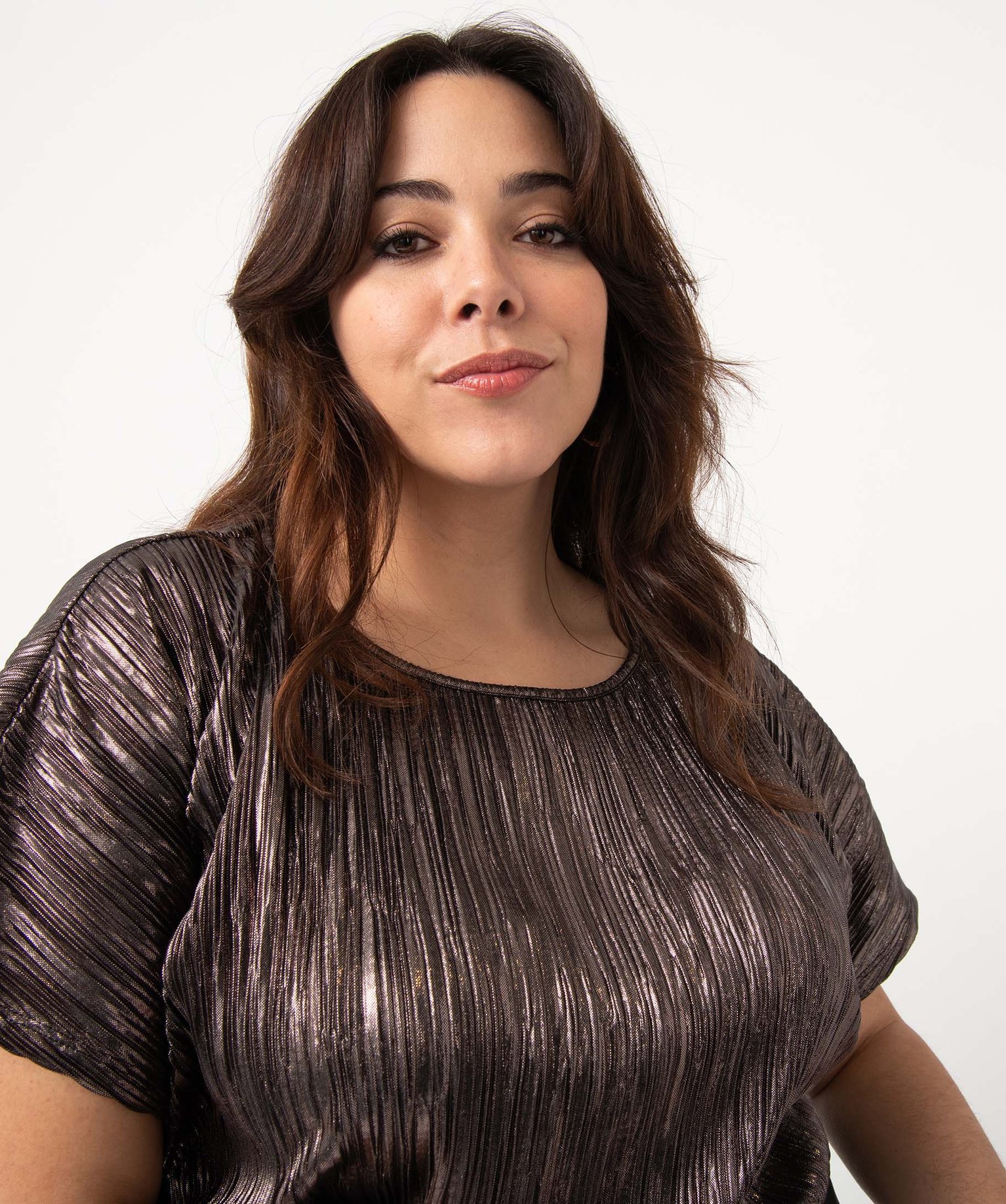 Tee-shirt femme grande taille loose en maille plissée scint... vert | GEMO