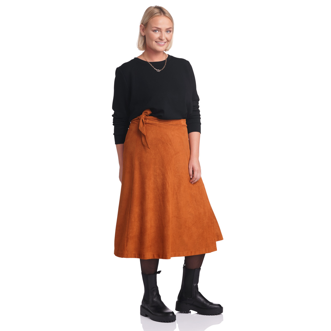 Damen Wickelrock in Veloursleder-Optik