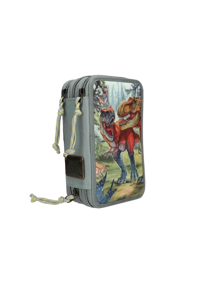 Depesche 3-Fach Federtasche BITE inkl. Stifte Dino World 20 x 13 x 7,5 cm in grau-grün günstig kaufen onesize