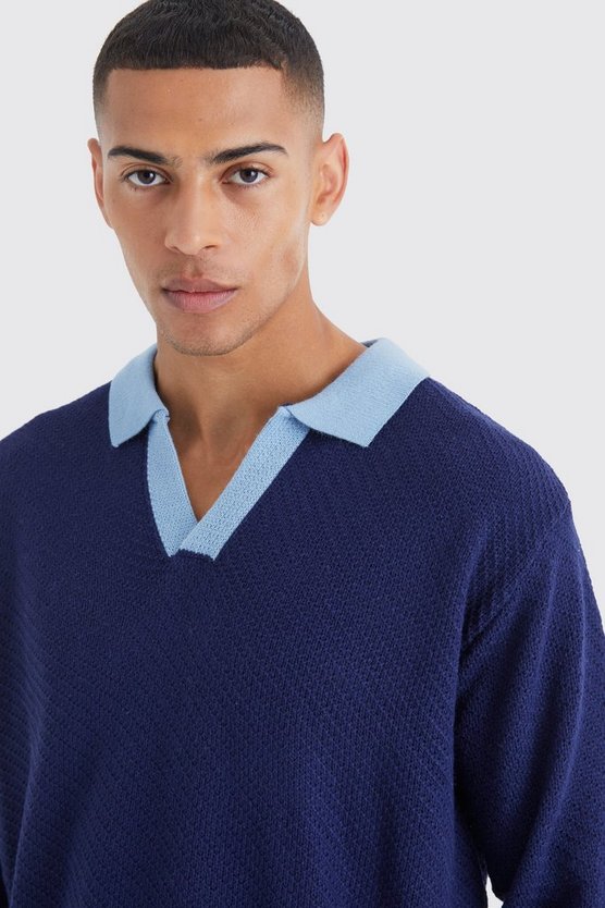 Langärmliges Oversize Poloshirt mit Kontrast-Kragen