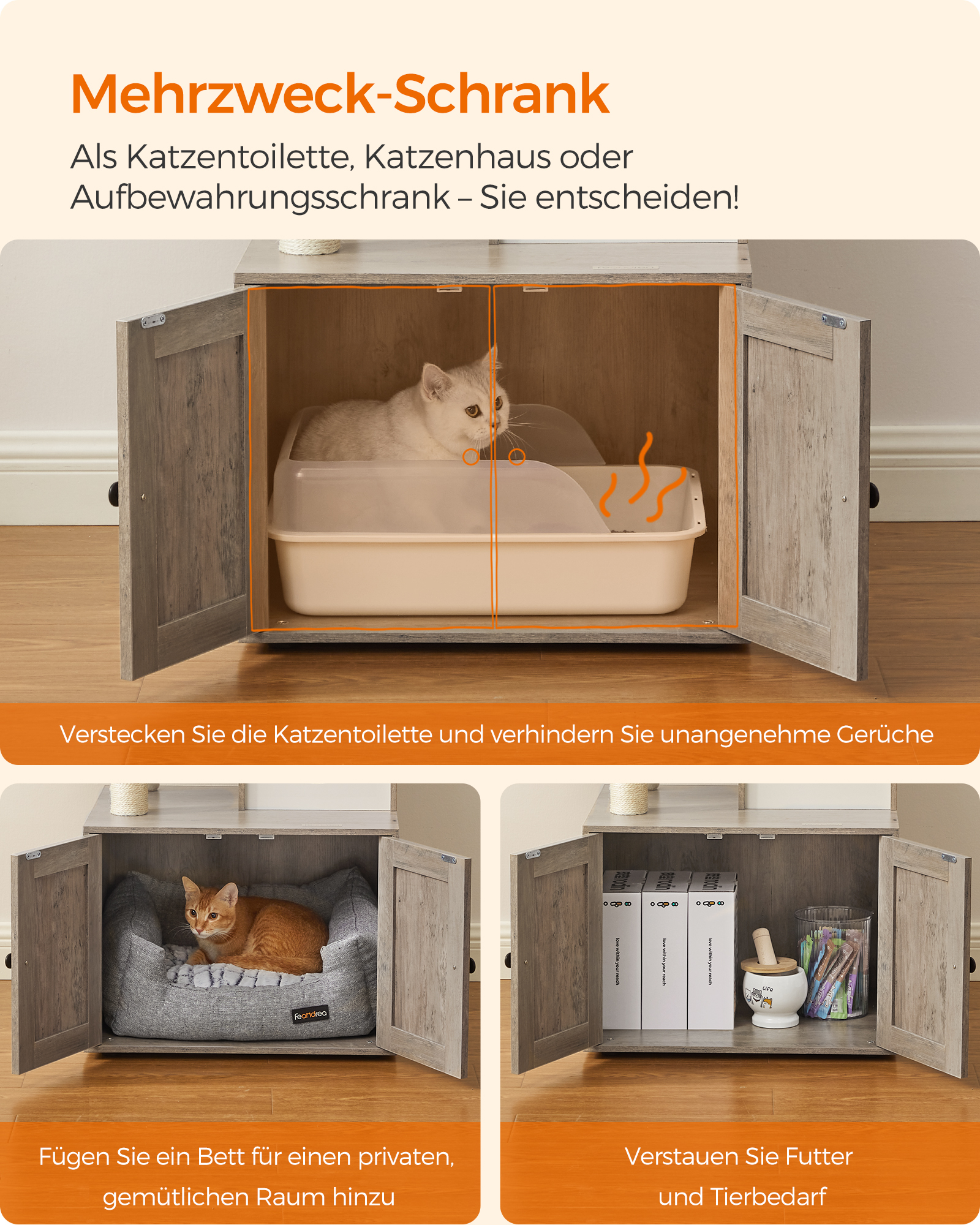 FEANDREA Kratzbäume FEANDREA Kratzbaum mit Katzenklo-Schrank 2-in-1 dunkelgrau